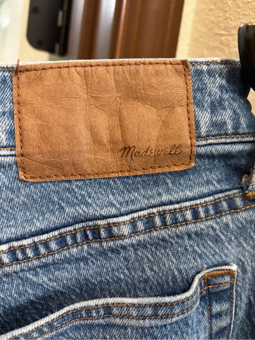 Madewell Light Blue Denim Jeans with Brown Leather Patch